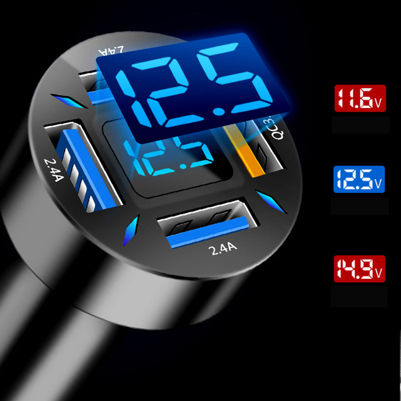 4-Port Super Fast Car Charger with Digital Voltmeter