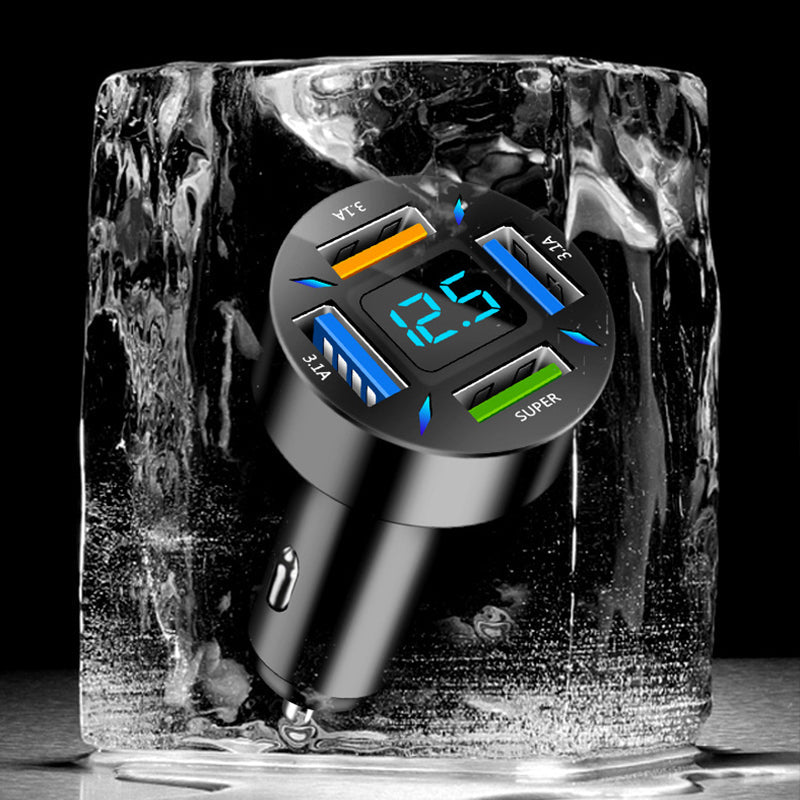 4-Port Super Fast Car Charger with Digital Voltmeter