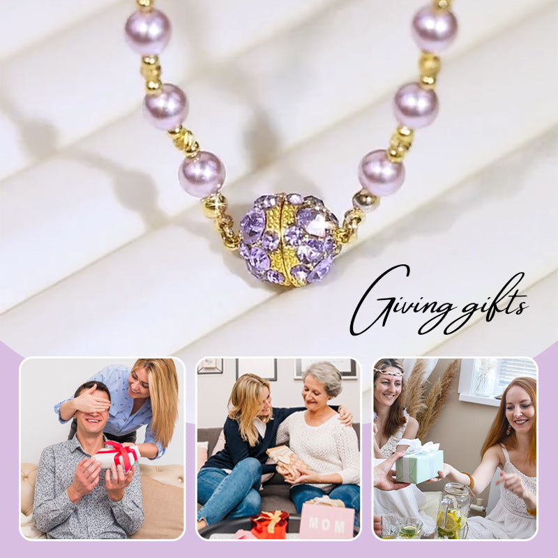 Sparkling Magnetic Rhinestone Balls Elegant Purple Pearl Necklace