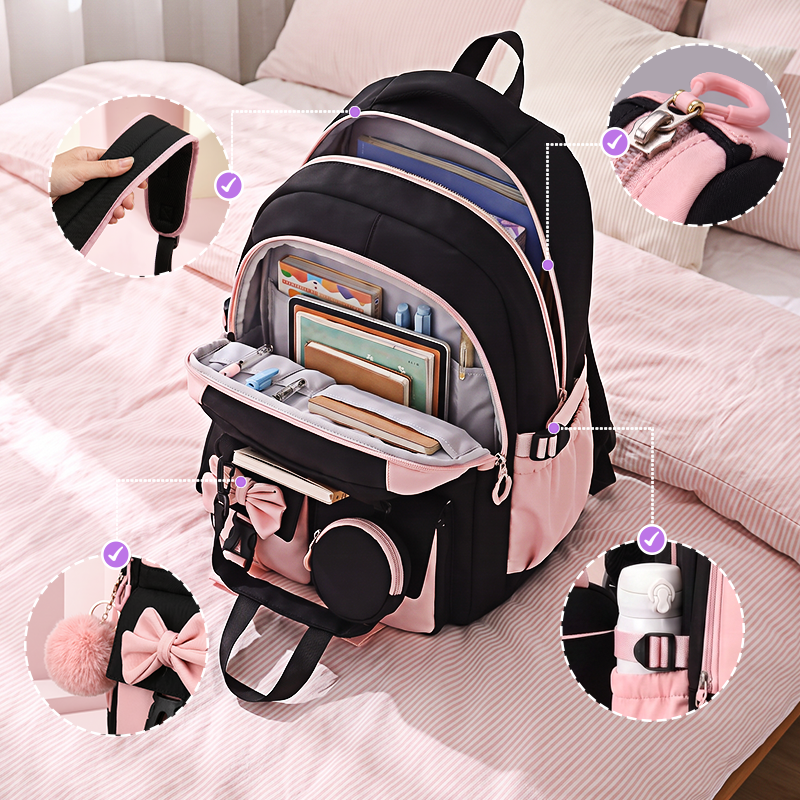 Cute Bowknot Lightweight School Backpack – Water Repellent & Anti-Theft!