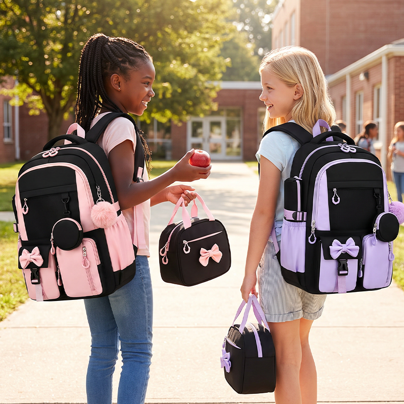 Cute Bowknot Lightweight School Backpack – Water Repellent & Anti-Theft!