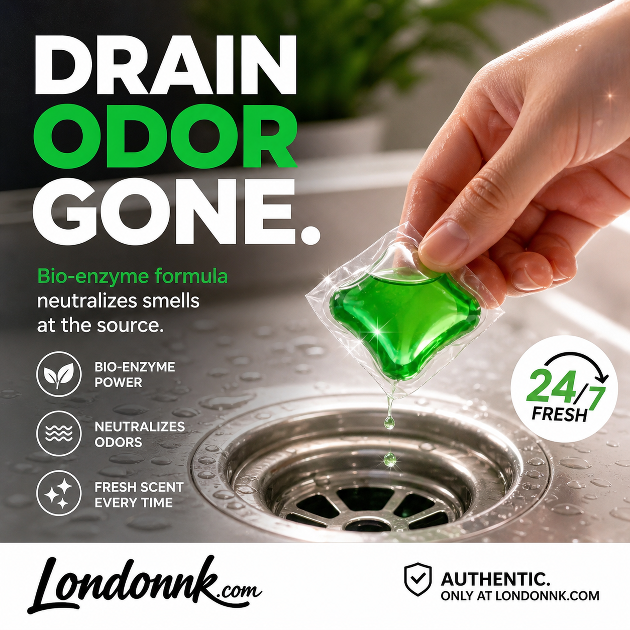 🥳2026 HOT SALE🥳💞50K+ SOLD!🏠💧 50% OFF! Drain Deodorizer Pods – Bio‑enzyme formula neutralizes smells at the source. Instant fresh scent, no harsh chemicals. Say goodbye to embarrassing odours. 🚰✅