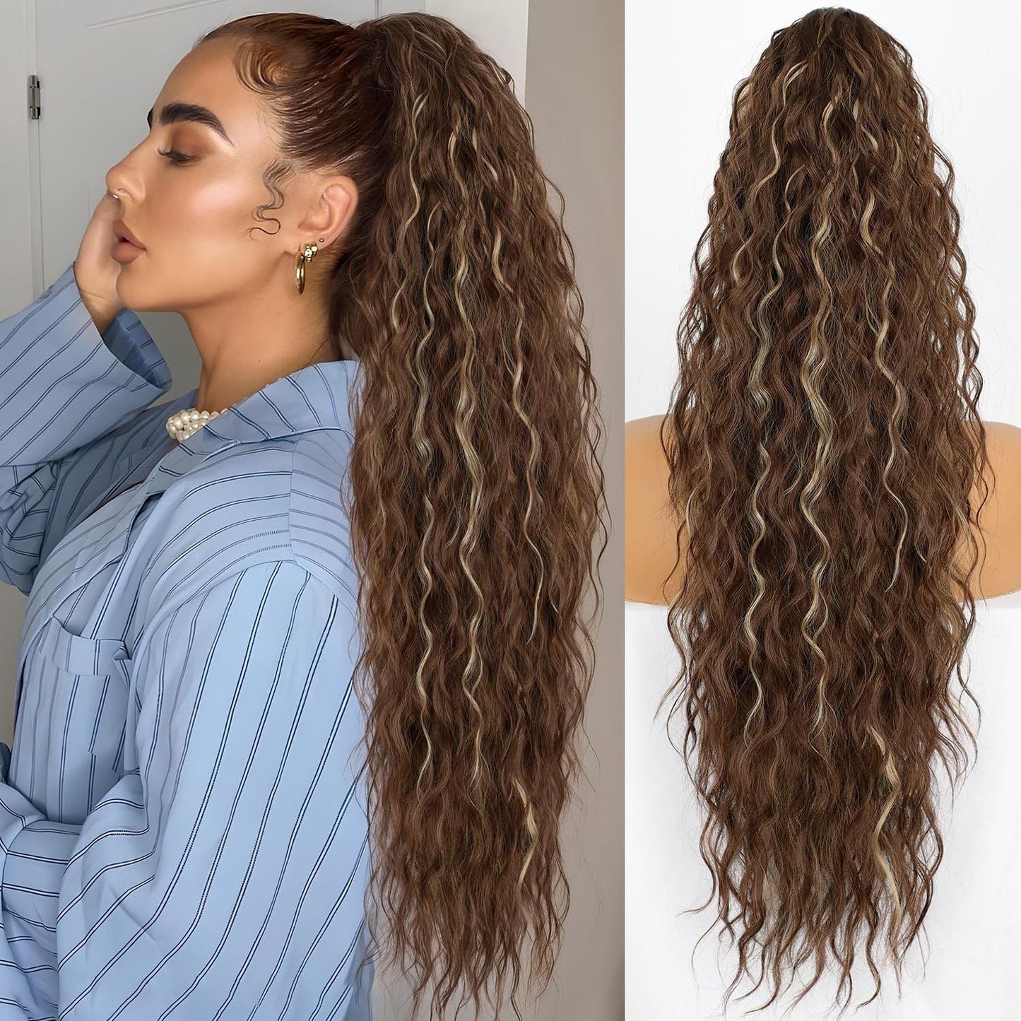⏳Limited 50% discount! 🎁 18" curly ponytail extension – High-temperature fibers, double attachment (clip + cord), natural volume & all-day comfort! 💇‍♀️✨