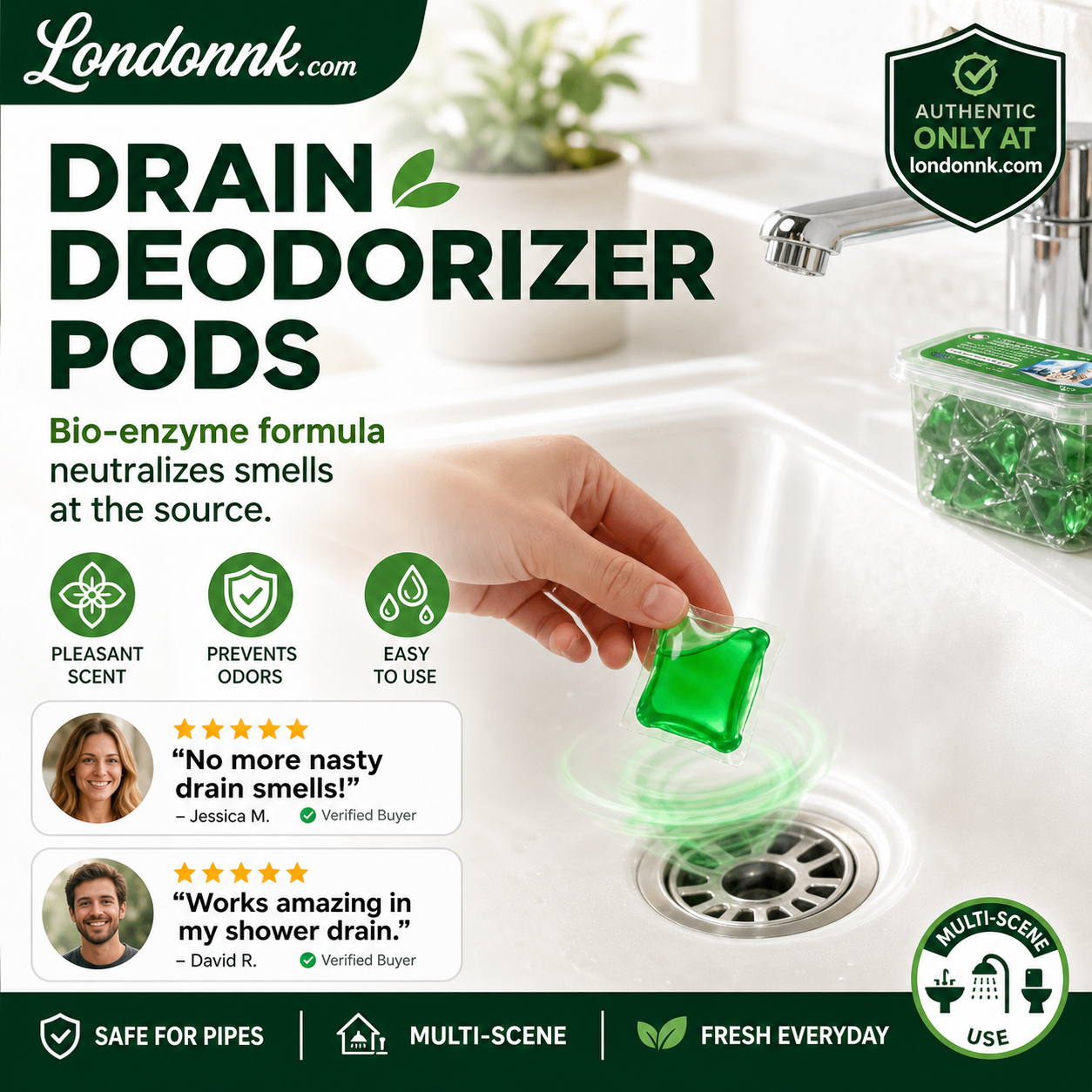 🥳2026 HOT SALE🥳💞50K+ SOLD!🏠💧 50% OFF! Drain Deodorizer Pods – Bio‑enzyme formula neutralizes smells at the source. Instant fresh scent, no harsh chemicals. Say goodbye to embarrassing odours. 🚰✅