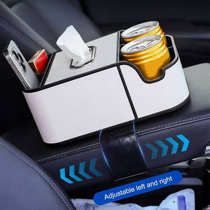 Multifunctional Car Armrest Organizer for Tissues & Drinks