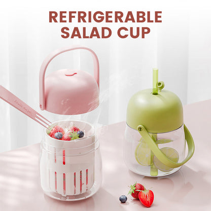 Portable Chilling & Draining Salad Cup with Lid and Handles
